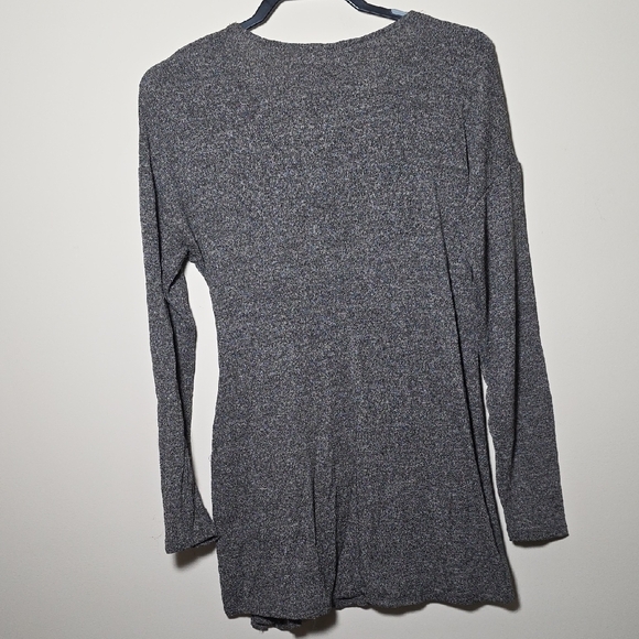 Lush Heathered Taupe Knit Wrap Dress Long Sleeve Tie Waist Mini - Picture 4 of 5